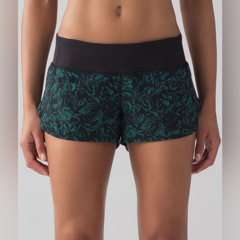 lululemon athletica Black & Teal Patterned Athletic Shorts